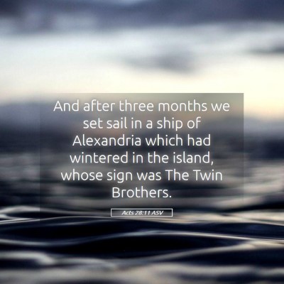 Picture 05 - Acts 28:11 ASV - And after three months we set sail in a ship of - Bible Verse Picture