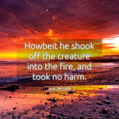 Picture 05 - Acts 28:5 ASV - Howbeit he shook off the creature into the fire, - Bible Verse Picture