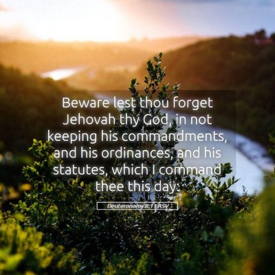 Picture 05 - Deuteronomy 8:11 ASV - Beware lest thou forget Jehovah thy God, in not - Bible Verse Picture