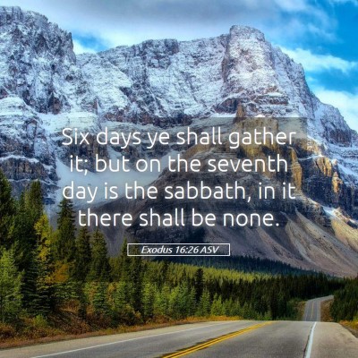 Picture 05 - Exodus 16:26 ASV - Six days ye shall gather it; but on the seventh - Bible Verse Picture