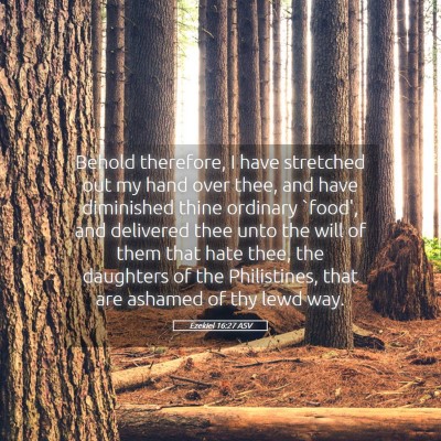 Picture 05 - Ezekiel 16:27 ASV - Behold therefore, I have stretched out my hand - Bible Verse Picture