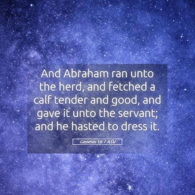 Picture 05 - Genesis 18:7 ASV - And Abraham ran unto the herd, and fetched a calf - Bible Verse Picture