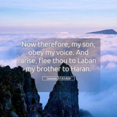 Picture 05 - Genesis 27:43 ASV - Now therefore, my son, obey my voice. And arise, - Bible Verse Picture