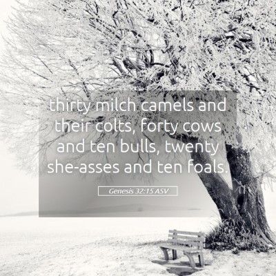 Picture 05 - Genesis 32:15 ASV - thirty milch camels and their colts, forty cows - Bible Verse Picture