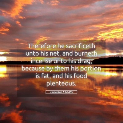 Picture 05 - Habakkuk 1:16 ASV - Therefore he sacrificeth unto his net, and - Bible Verse Picture