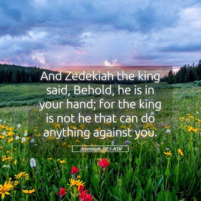 Picture 05 - Jeremiah 38:5 ASV - And Zedekiah the king said, Behold, he is in your - Bible Verse Picture