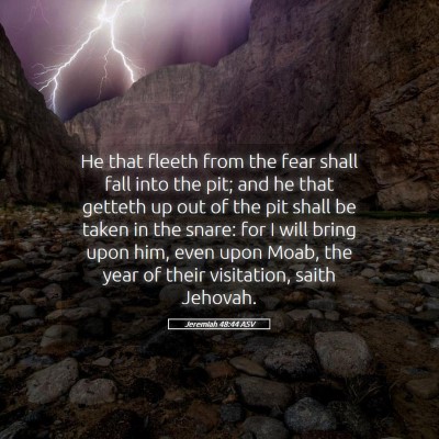 Picture 05 - Jeremiah 48:44 ASV - He that fleeth from the fear shall fall into the - Bible Verse Picture
