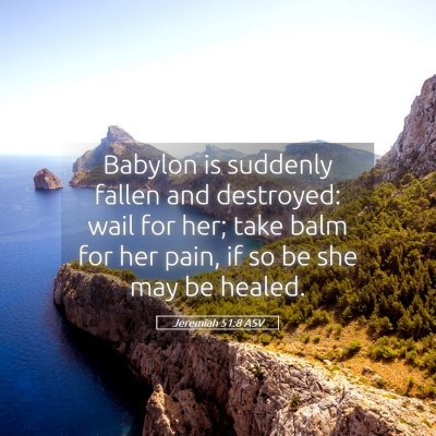 Picture 05 - Jeremiah 51:8 ASV - Babylon is suddenly fallen and destroyed: wail - Bible Verse Picture