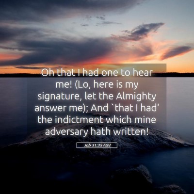 Picture 05 - Job 31:35 ASV - Oh that I had one to hear me! (Lo, here is my - Bible Verse Picture