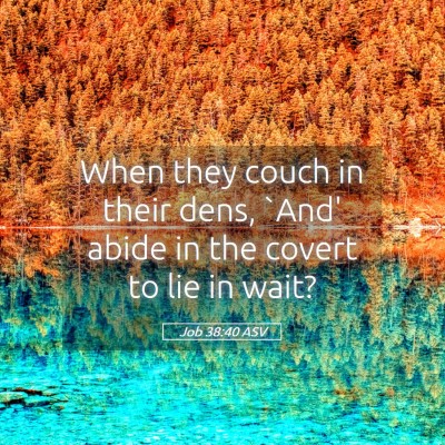 Picture 05 - Job 38:40 ASV - When they couch in their dens, `And' abide in the - Bible Verse Picture