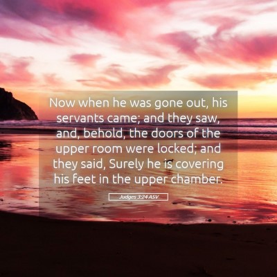 Picture 05 - Judges 3:24 ASV - Now when he was gone out, his servants came; and - Bible Verse Picture