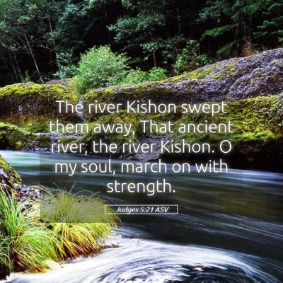 Picture 05 - Judges 5:21 ASV - The river Kishon swept them away, That ancient - Bible Verse Picture