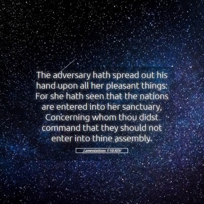 Picture 05 - Lamentations 1:10 ASV - The adversary hath spread out his hand upon all - Bible Verse Picture
