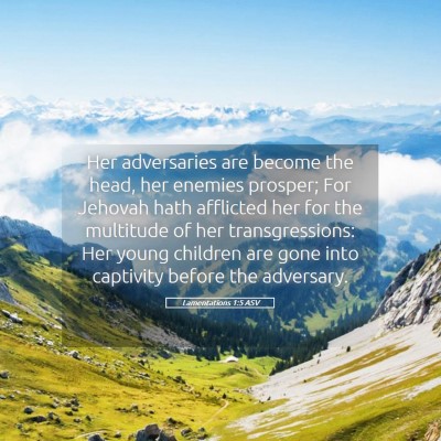Picture 05 - Lamentations 1:5 ASV - Her adversaries are become the head, her enemies - Bible Verse Picture