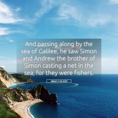 Picture 05 - Mark 1:16 ASV - And passing along by the sea of Galilee, he saw - Bible Verse Picture