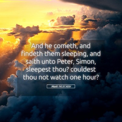 Picture 05 - Mark 14:37 ASV - And he cometh, and findeth them sleeping, and - Bible Verse Picture