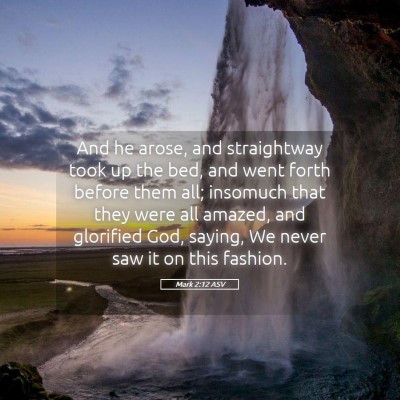Picture 05 - Mark 2:12 ASV - And he arose, and straightway took up the bed, - Bible Verse Picture