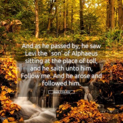 Picture 05 - Mark 2:14 ASV - And as he passed by, he saw Levi the `son' of - Bible Verse Picture