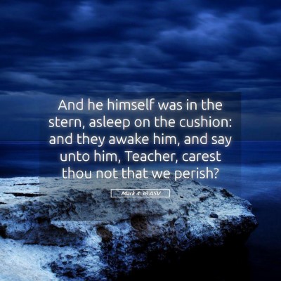Picture 05 - Mark 4:38 ASV - And he himself was in the stern, asleep on the - Bible Verse Picture