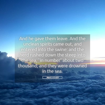 Picture 05 - Mark 5:13 ASV - And he gave them leave. And the unclean spirits - Bible Verse Picture