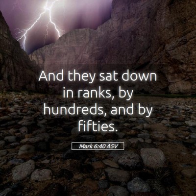 Picture 05 - Mark 6:40 ASV - And they sat down in ranks, by hundreds, and by - Bible Verse Picture