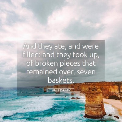 Picture 05 - Mark 8:8 ASV - And they ate, and were filled: and they took up, - Bible Verse Picture