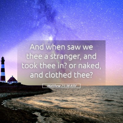 Picture 05 - Matthew 25:38 ASV - And when saw we thee a stranger, and took thee - Bible Verse Picture