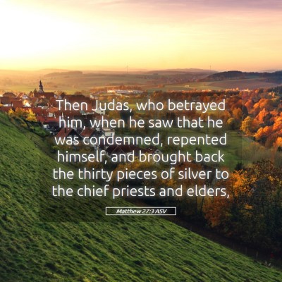 Picture 05 - Matthew 27:3 ASV - Then Judas, who betrayed him, when he saw that he - Bible Verse Picture
