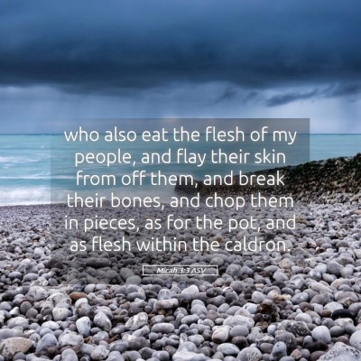 Picture 05 - Micah 3:3 ASV - who also eat the flesh of my people, and flay - Bible Verse Picture