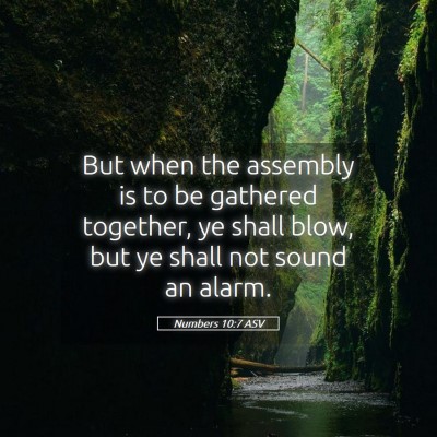 Picture 05 - Numbers 10:7 ASV - But when the assembly is to be gathered together, - Bible Verse Picture