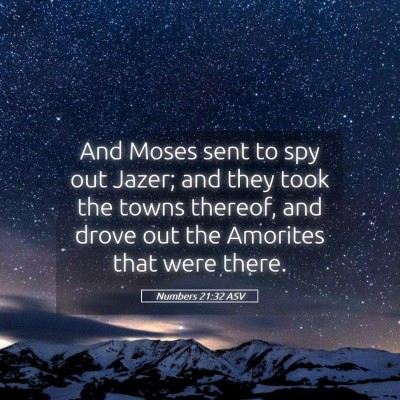 Picture 05 - Numbers 21:32 ASV - And Moses sent to spy out Jazer; and they took - Bible Verse Picture