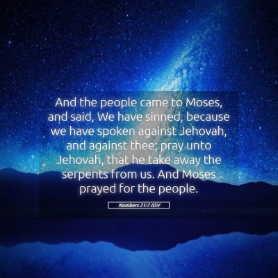Picture 05 - Numbers 21:7 ASV - And the people came to Moses, and said, We have - Bible Verse Picture