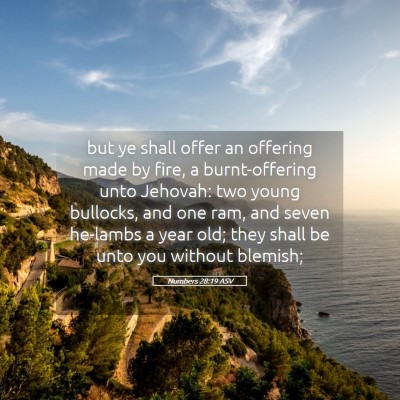 Picture 05 - Numbers 28:19 ASV - but ye shall offer an offering made by fire, a - Bible Verse Picture