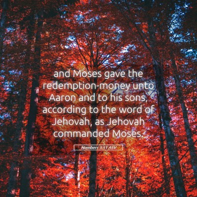 Picture 05 - Numbers 3:51 ASV - and Moses gave the redemption-money unto Aaron - Bible Verse Picture