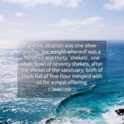 Picture 05 - Numbers 7:13 ASV - and his oblation was one silver platter, the - Bible Verse Picture