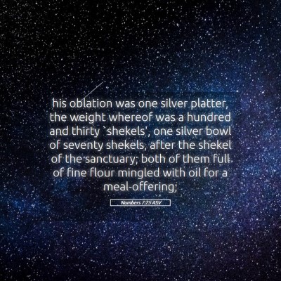 Picture 05 - Numbers 7:25 ASV - his oblation was one silver platter, the weight - Bible Verse Picture