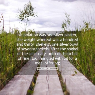 Picture 05 - Numbers 7:61 ASV - his oblation was one silver platter, the weight - Bible Verse Picture