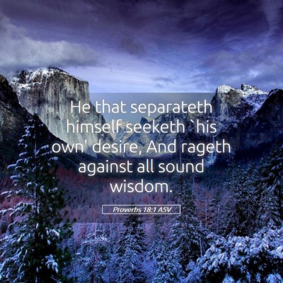 Picture 05 - Proverbs 18:1 ASV - He that separateth himself seeketh `his own' - Bible Verse Picture