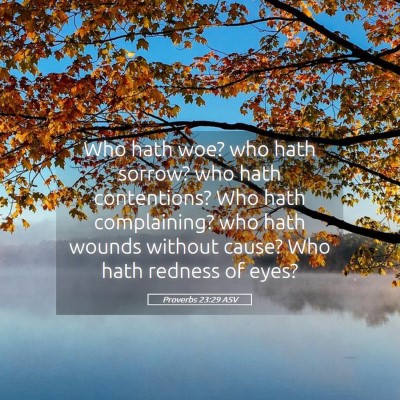 Picture 05 - Proverbs 23:29 ASV - Who hath woe? who hath sorrow? who hath - Bible Verse Picture