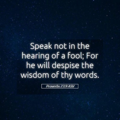 Picture 05 - Proverbs 23:9 ASV - Speak not in the hearing of a fool; For he will - Bible Verse Picture