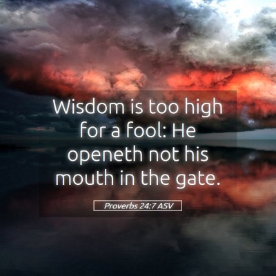Picture 05 - Proverbs 24:7 ASV - Wisdom is too high for a fool: He openeth not his - Bible Verse Picture