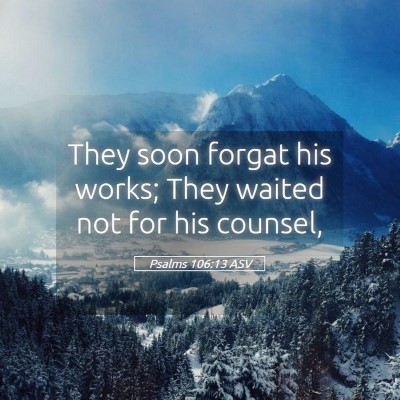 Picture 05 - Psalms 106:13 ASV - They soon forgat his works; They waited not for - Bible Verse Picture
