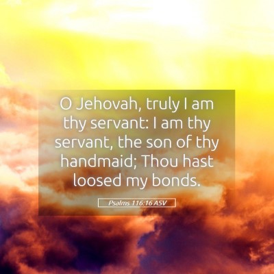 Picture 05 - Psalms 116:16 ASV - O Jehovah, truly I am thy servant: I am thy - Bible Verse Picture