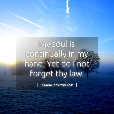 Picture 05 - Psalms 119:109 ASV - My soul is continually in my hand; Yet do I not - Bible Verse Picture