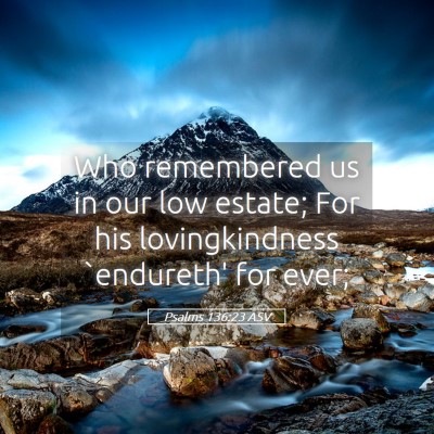Picture 05 - Psalms 136:23 ASV - Who remembered us in our low estate; For his - Bible Verse Picture