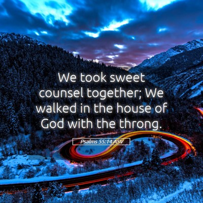 Picture 05 - Psalms 55:14 ASV - We took sweet counsel together; We walked in the - Bible Verse Picture