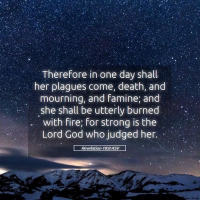 Picture 05 - Revelation 18:8 ASV - Therefore in one day shall her plagues come, - Bible Verse Picture