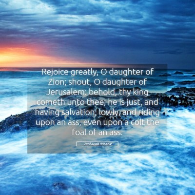 Picture 05 - Zechariah 9:9 ASV - Rejoice greatly, O daughter of Zion; shout, O - Bible Verse Picture