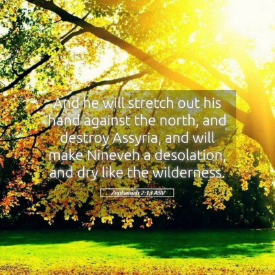 Picture 05 - Zephaniah 2:13 ASV - And he will stretch out his hand against the - Bible Verse Picture