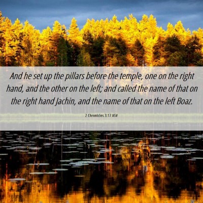 Picture 06 - 2 Chronicles 3:17 ASV - And he set up the pillars before the temple, one - Bible Verse Picture